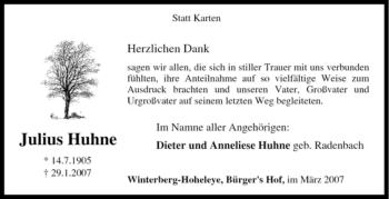 Traueranzeige von Julius Huhne von Tageszeitung