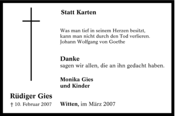Traueranzeige von Rüdiger Gies von Tageszeitung