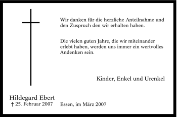 Traueranzeige von Hildegard Ebert von Tageszeitung