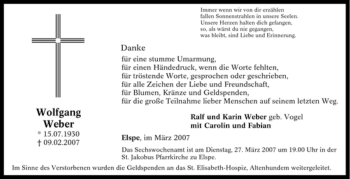 Traueranzeige von Wolfgang Weber von Tageszeitung