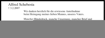Traueranzeige von Alfred Schebesta von Tageszeitung
