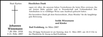 Traueranzeige von Johannes Wiesemann von Tageszeitung