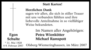 Traueranzeige von Egon Schulte von Tageszeitung