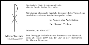 Traueranzeige von Marie Treimer von Tageszeitung