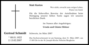 Traueranzeige von Gertrud Schmidt von Tageszeitung
