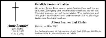 Traueranzeige von Änne Leutner von Tageszeitung