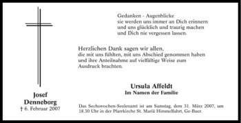 Traueranzeige von Josef Denneborg von Tageszeitung