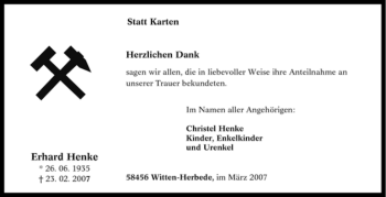 Traueranzeige von Erhard Henke von Tageszeitung