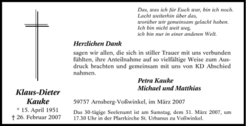 Traueranzeige von Klaus-Dieter Kauke von Tageszeitung