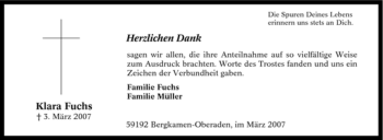 Traueranzeige von Klara Fuchs von Tageszeitung