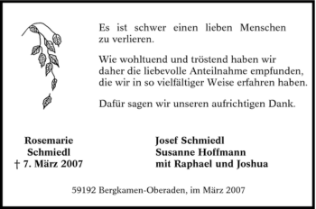 Traueranzeige von Rosemarie Schmiedl von Tageszeitung