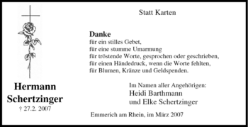 Traueranzeige von Hermann Schertzinger von Tageszeitung