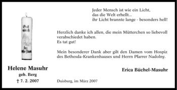 Traueranzeige von Helene Masuhr von Tageszeitung