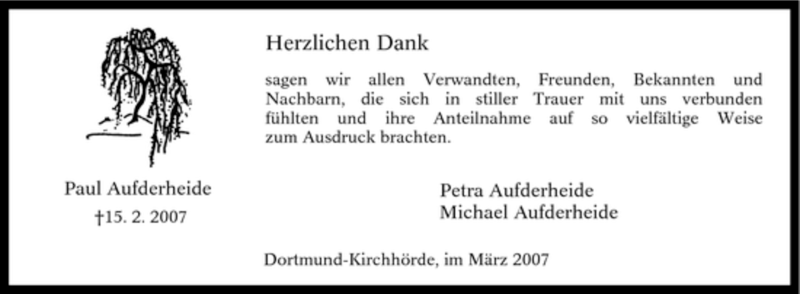  Traueranzeige für Paul Aufderheide vom 24.03.2007 aus Tageszeitung