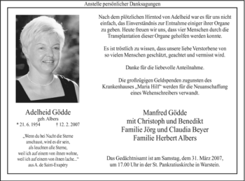 Traueranzeige von Adelheid Gödde von Tageszeitung
