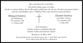 Traueranzeige von Elisabeth Steinberg von Tageszeitung