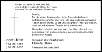 Traueranzeige von Josef Ullein von Tageszeitung
