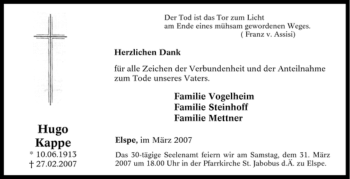 Traueranzeige von Hugo Kappe von Tageszeitung