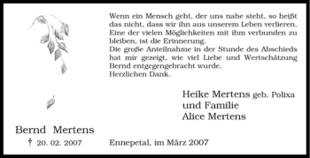 Traueranzeige von Bernd Mertens von Tageszeitung