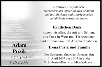 Traueranzeige von Adam Puzik von Tageszeitung