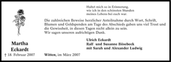 Traueranzeige von Martha Eckardt von Tageszeitung