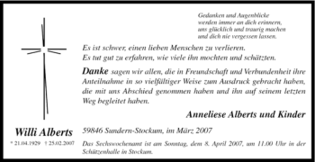 Traueranzeige von Willi Alberts von Tageszeitung