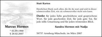Traueranzeige von Marcus Hermes von Tageszeitung