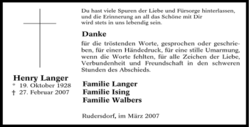 Traueranzeige von Henry Langer von Tageszeitung