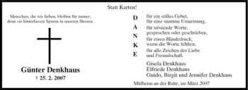 Traueranzeige von Günter Denkhaus von Tageszeitung