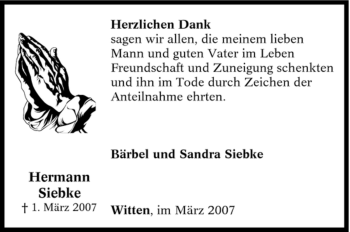 Traueranzeige von Hermann Siebke von Tageszeitung