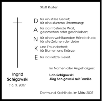 Traueranzeige von Ingrid Schigowski von Tageszeitung