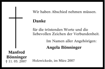 Traueranzeige von Manfred Bönninger von Tageszeitung