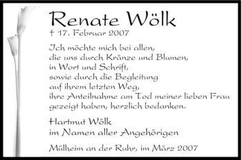 Traueranzeige von Renate Wölk von Tageszeitung