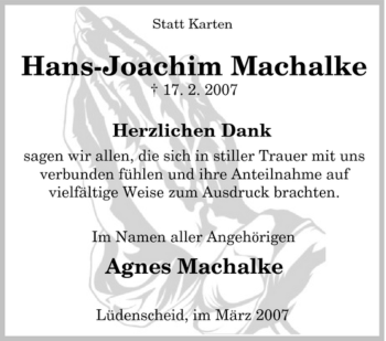 Traueranzeige von Hans-Joachim Machalke von Tageszeitung