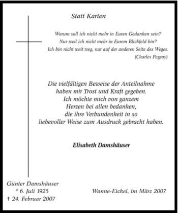 Traueranzeige von Günter Damshäuser von Tageszeitung