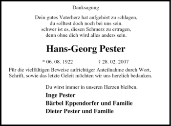 Traueranzeige von Hans-Georg Pester von Tageszeitung