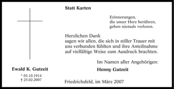 Traueranzeige von Ewald K. Gutzeit von Tageszeitung