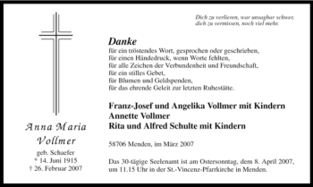 Traueranzeige von Anna Maria Vollmer von Tageszeitung