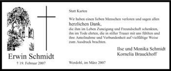 Traueranzeige von Erwin Schmidt von Tageszeitung