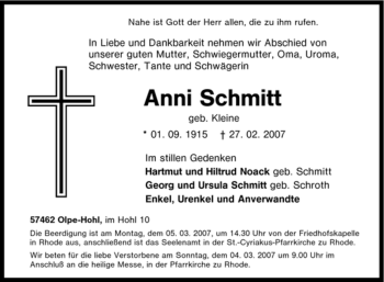 Traueranzeige von Anni Schmitt von Tageszeitung