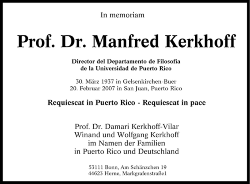  Traueranzeige für Manfred Kerkhoff vom 02.03.2007 aus Tageszeitung
