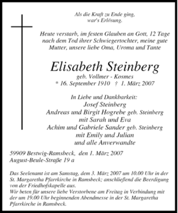 Traueranzeige von Elisabeth Steinberg von Tageszeitung