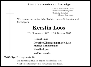 Traueranzeige von Kerstin Loos von Tageszeitung