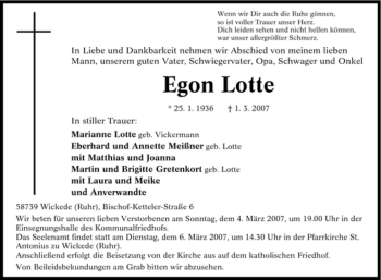 Traueranzeige von Egon Lotte von Tageszeitung
