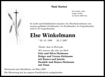 Traueranzeige von Else Winkelmann von Tageszeitung
