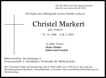 Traueranzeige von Christel Markert von Tageszeitung