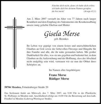 Traueranzeige von Gisela Merse von Tageszeitung