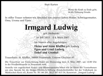 Traueranzeige von Irmgard Ludwig von Tageszeitung