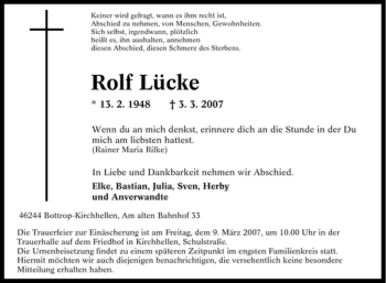 Traueranzeige von Rolf Lücke von Tageszeitung