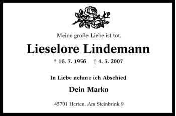 Traueranzeige von Lieselore Lindemann von Tageszeitung